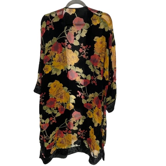 Band Of Gypsies Floral Burnout Kimono w/Velvet Trim - Sz M/L - Picture 2 of 14